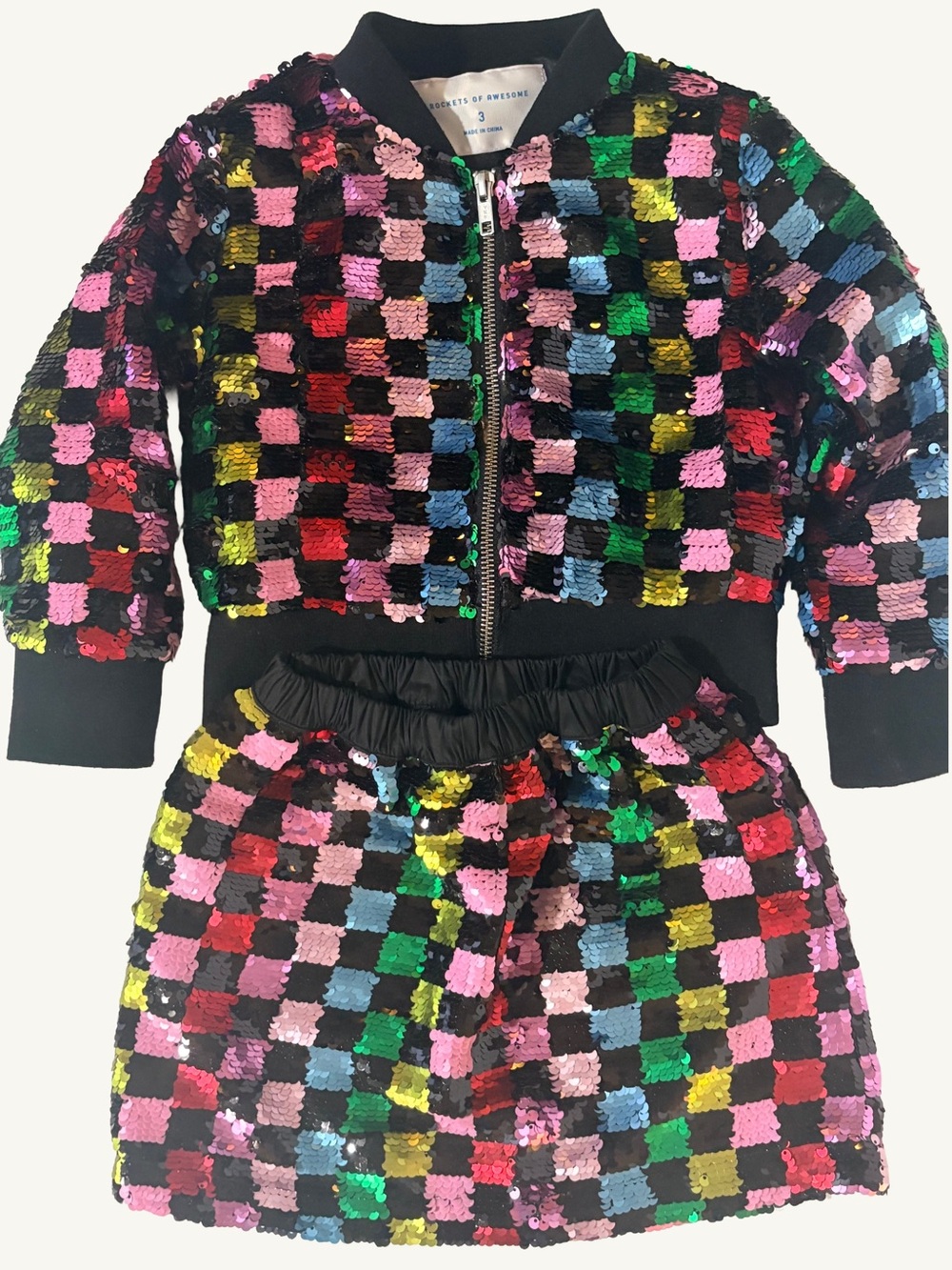 Rockets of Awesome Girls 3 Sequin Checkerboard Jacket Skirt Set